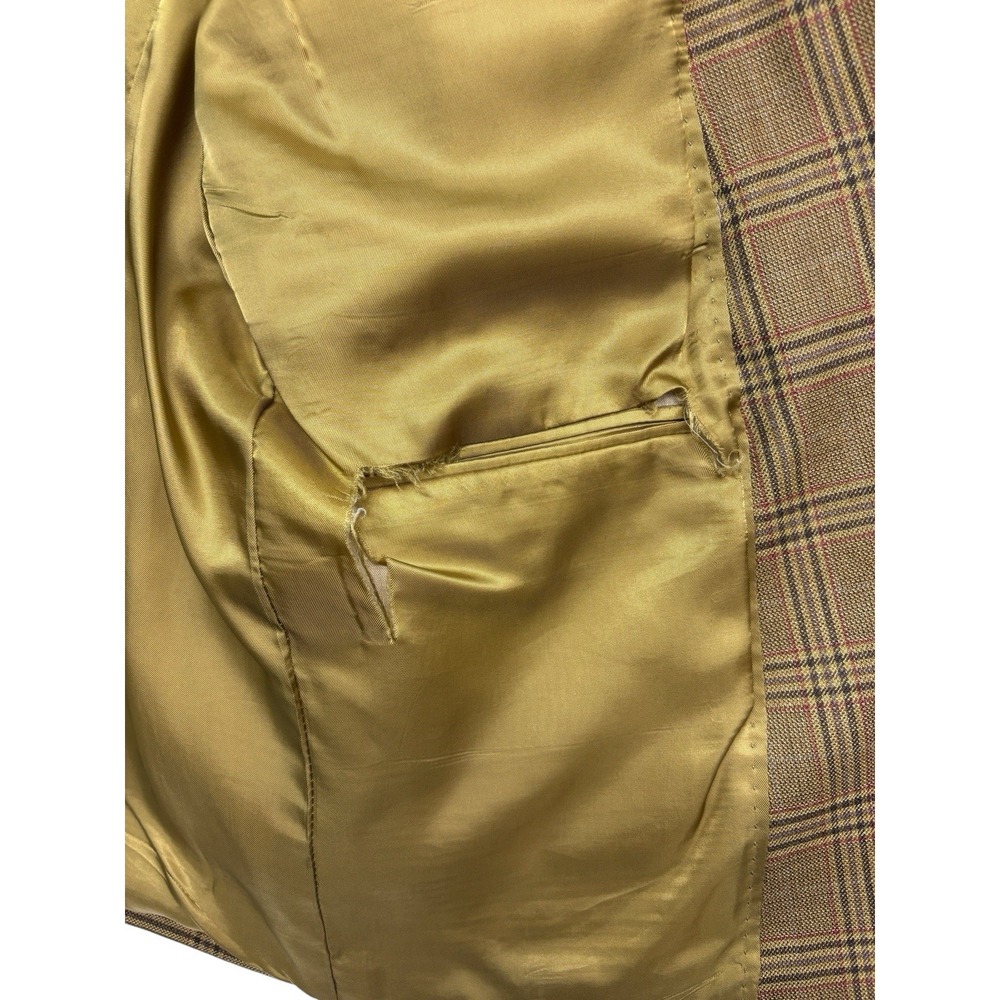 Jos A Bank 43R Honey Brown Red Plaid Blazer Jacket Sport Suit Coat Silk Wool - Picture 7 of 12